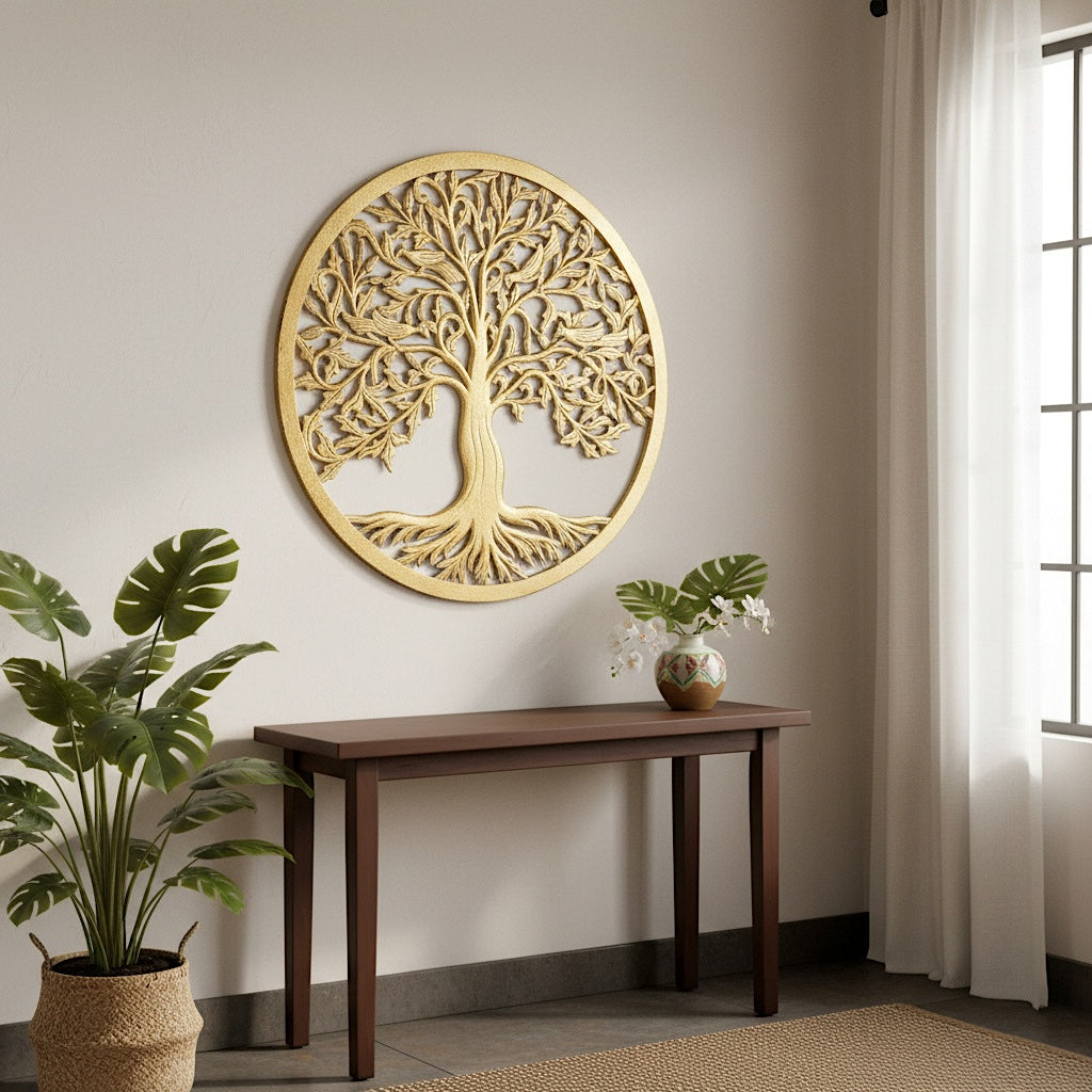 Carved Decorative Mandala  "Tree of Life" - Gold wash