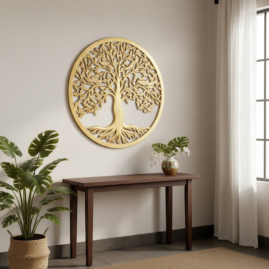 Carved Decorative Mandala  "Tree of Life" - Gold wash