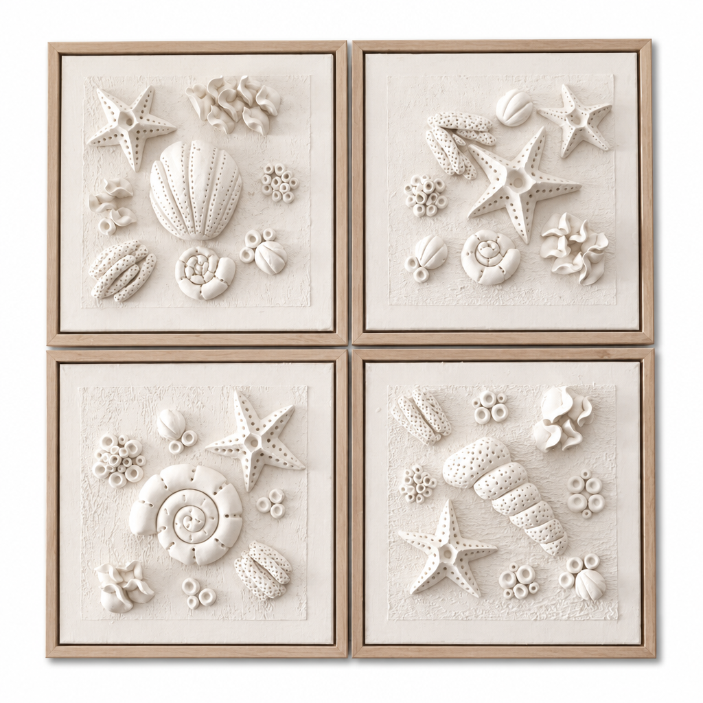 Bas-Relief Wall Art “Coraux” – Set of 4 - 40 x 40 cm Each