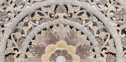 Hand Carved Half-moon Mandala Bed headboard - 'Sri' in Multi Color Brown