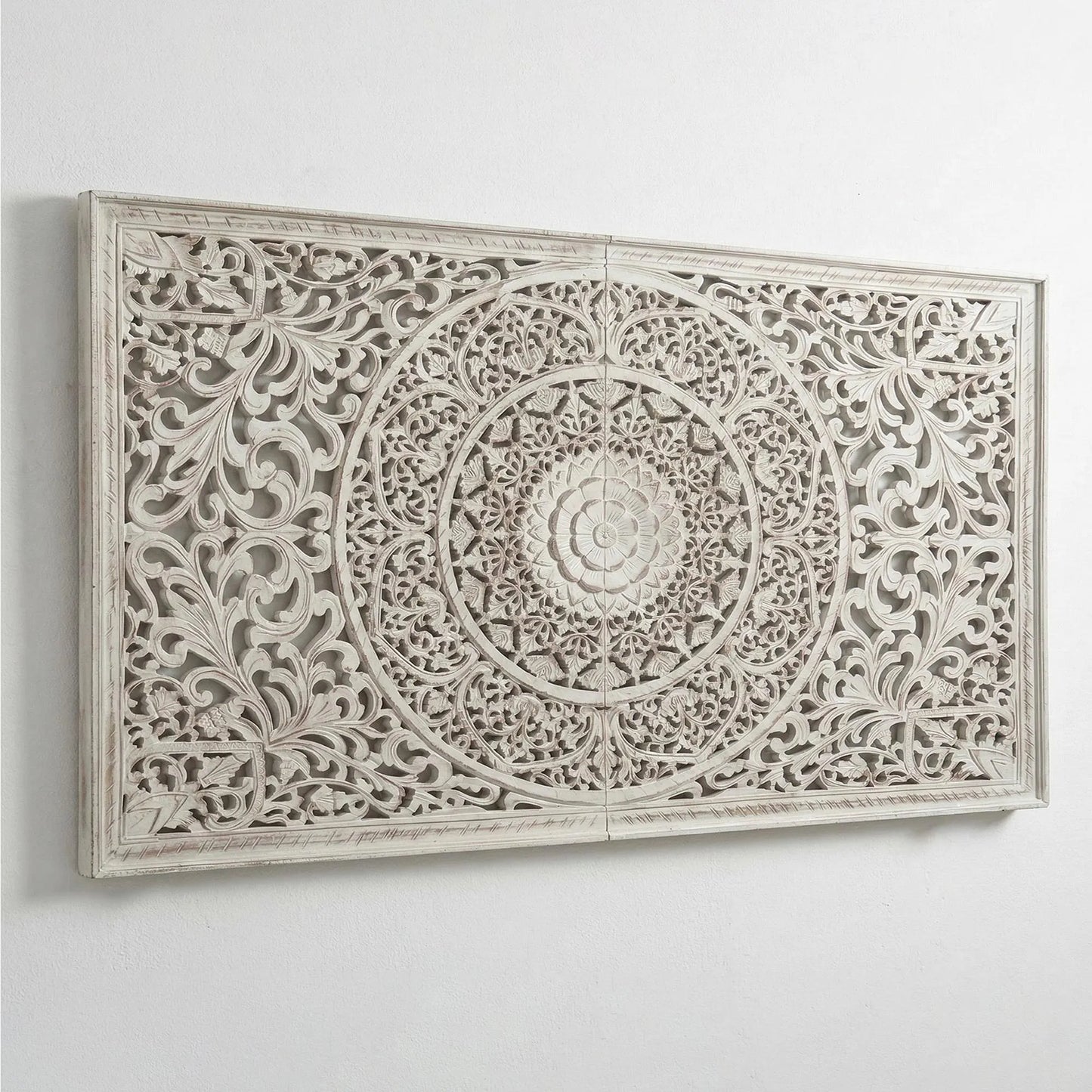 Half Manusa Mandala Bed Headboard Manusa - White Wash - USA