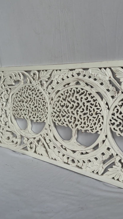 Decorative Panel "3 Tree of Life" - White wash - 100 x 40 cm