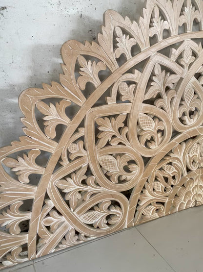 Carved Bed Headboard "Mahkota" - Antique Wash