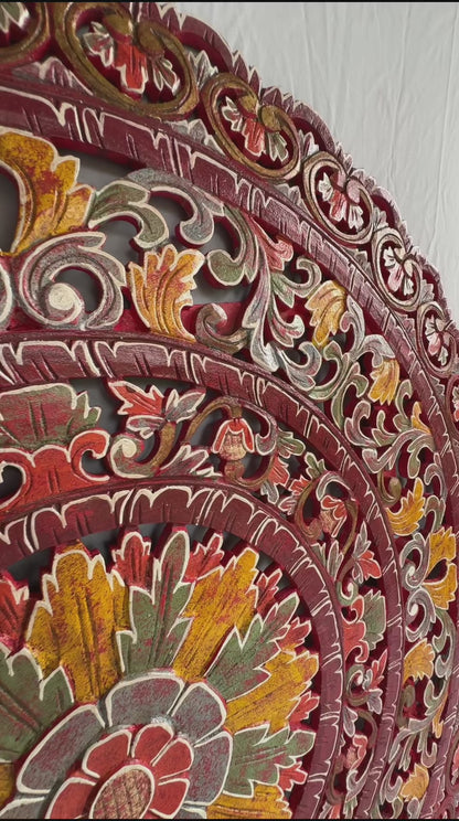 Carved Mandala Decorative Panel "Sri" - Red