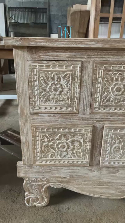 9-Drawer Wooden Carved Console Table "Naya" - 150 cm