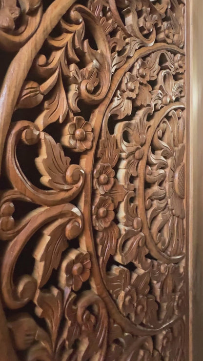 Wooden Carved Drawers "Lentera" - Natural - 210 cm