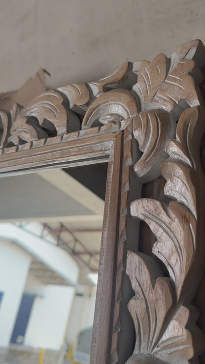 Hand Carved Mirror "Hening" - Natural Wash - 180 x 100 cm
