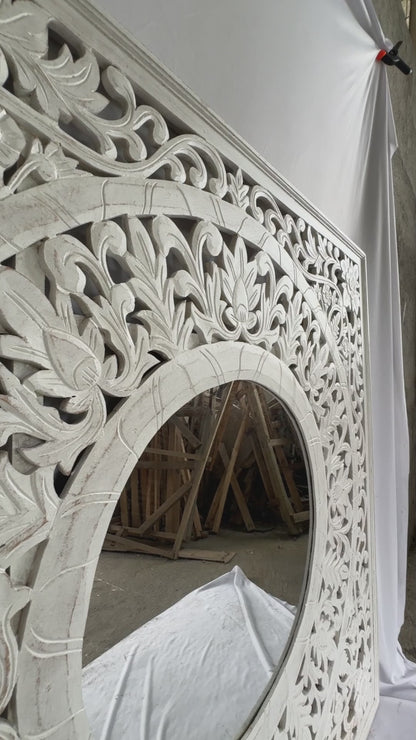 Hand Carved Mirror "Kilau" - White wash - 130cm