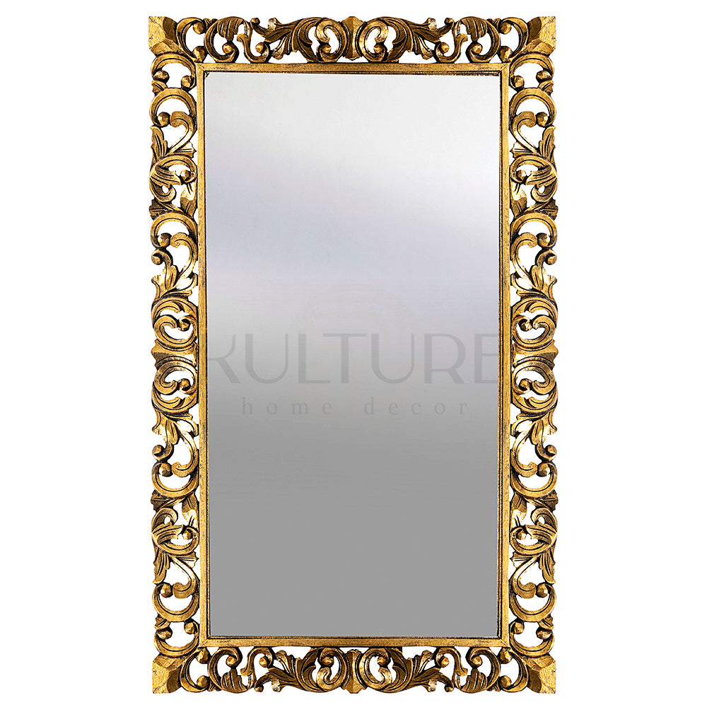 Hand Carved Mirror "Cempaka" Gold Wash - 150 cm