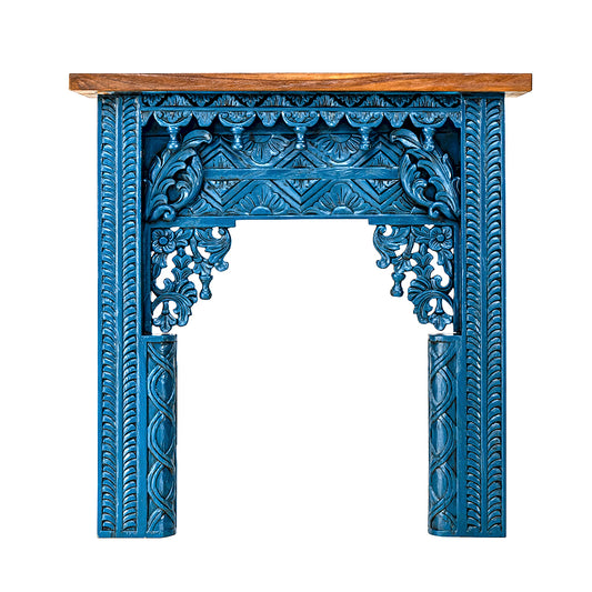 Wooden Carved Console Table "Nia" - Blue & Natural