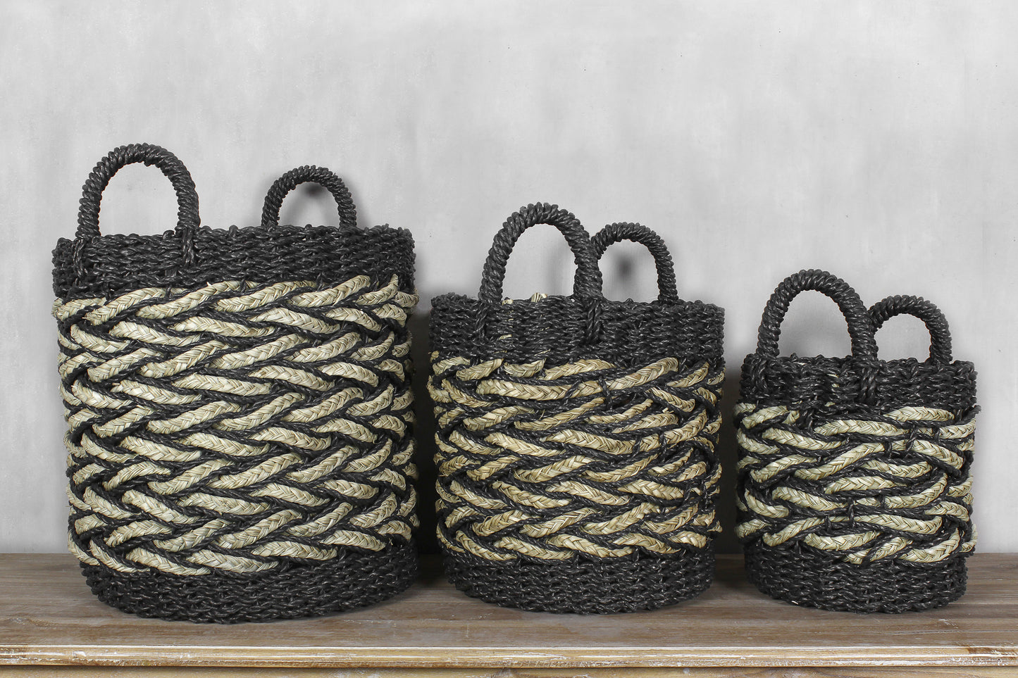 Set of 3 Baskets 'Papua' - Black