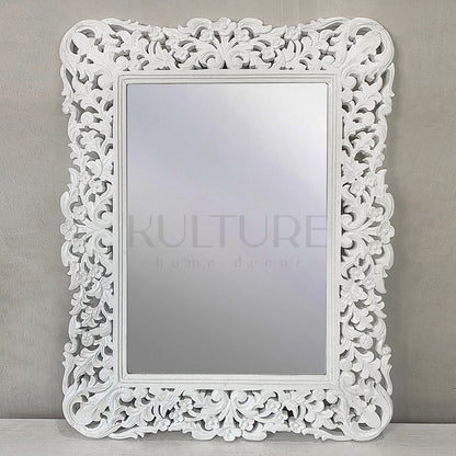 Hand Carved Mirror "Medewi" - White - 90 cm